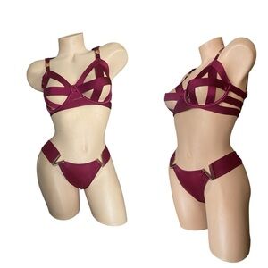 Strappy Burgundy Bikini Set